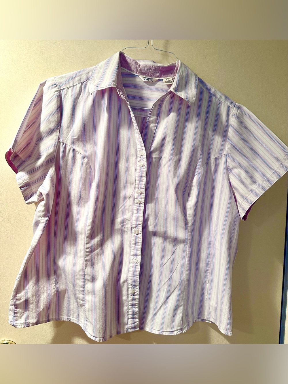Riders by Lee Women's Striped Button Down Shirt - Lavender and White